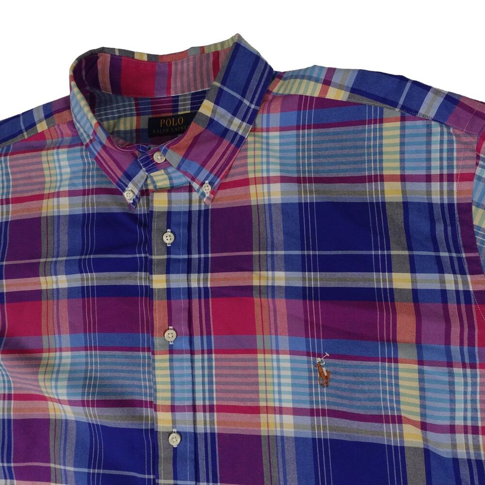 Ralph Lauren Flesh Pony Colorful Plaid Button Up Long Sleeve Shirt Men's 2XB